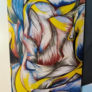 Abstract colorful swirling shapes and lines artwork.