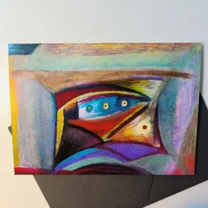 Pastel composition with central eye-like motif