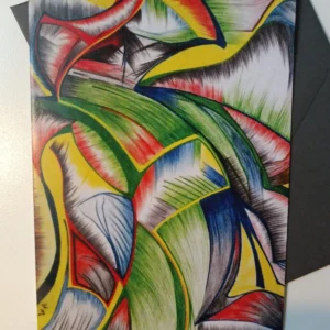 Abstract colorful drawing with dynamic shapes.
