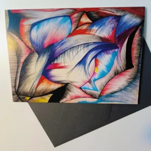 Abstract colorful artwork on white and black background.