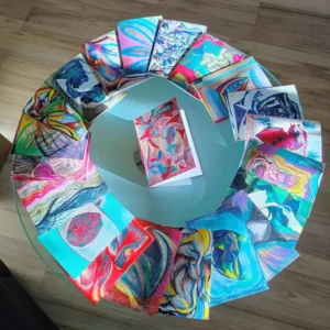 Colorful abstract artwork arranged in circular pattern.