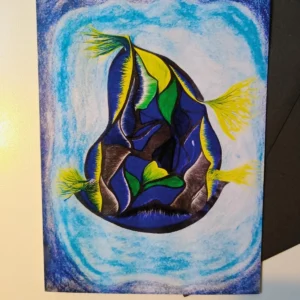 Abstract blue and yellow artistic painting.